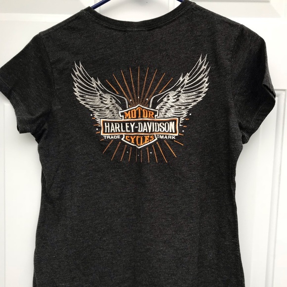 Harley Davidson Dark Grey Embroidered Logo Tee - Picture 5 of 6